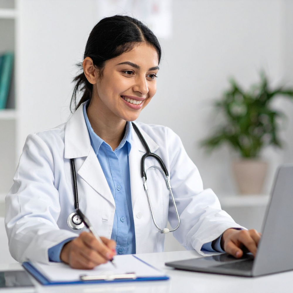Doctor looking at computer