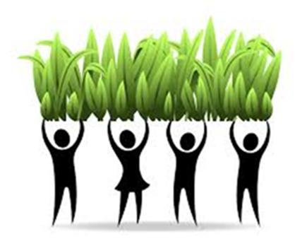 Grassroots graphic with people holding up grass